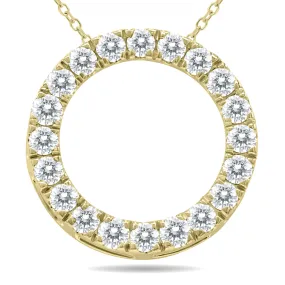 1 Carat Tw Diamond Circle Pendant In 10K Yellow Gold