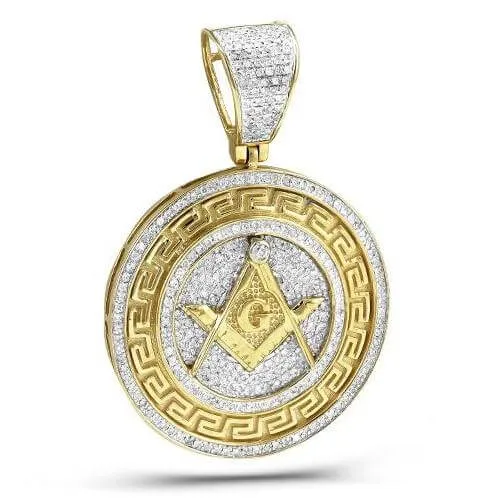 10KY 0.85CTW DIAMOND GREEK KEY MASONIC MEDALLION