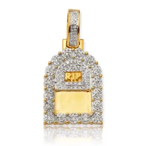 10K Yellow Gold, 0.85 CTW Diamond-Encrusted, RIP Tombstone Pendant