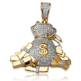 10KY 1.00CTW DIAMOND MONEY BAG PENDANT WITH STACKS