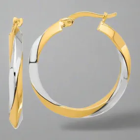 14K TT Gold Polished Twist Hoop Earrings 2.3grms