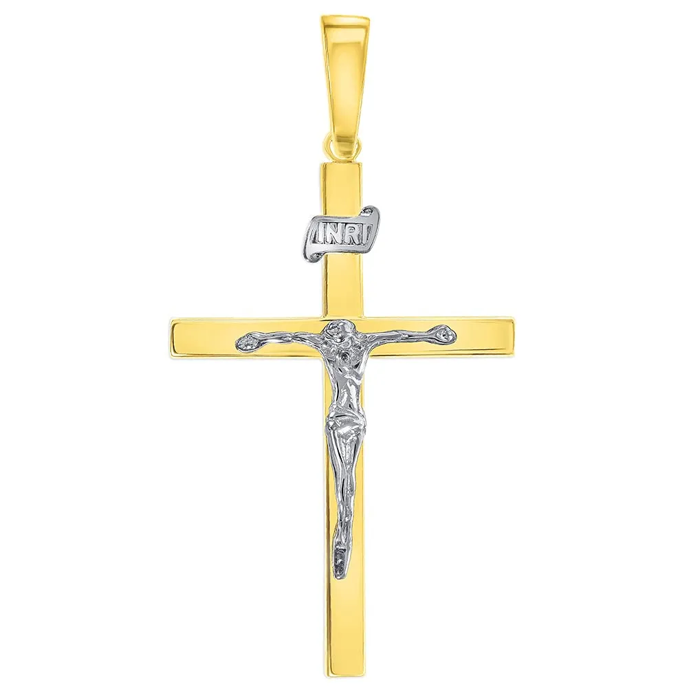 14k Two-Tone Gold 3D INRI Catholic Christian Crucifix Cross Pendant