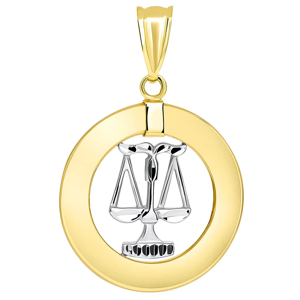 14k Two Tone Gold Open Circle Libra Zodiac Sign Pendant