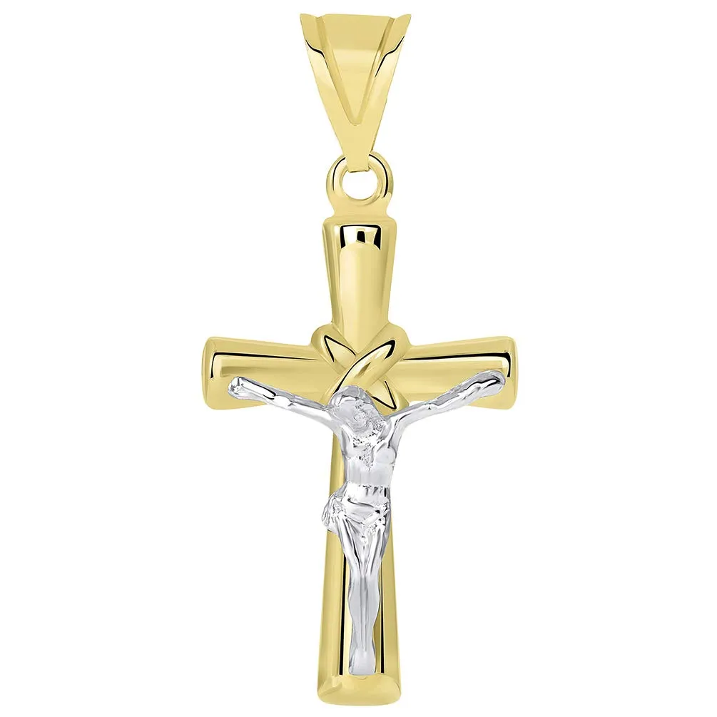 14k Two-Tone Gold Polished Tube Knot Cross Crucifix Pendant Necklace