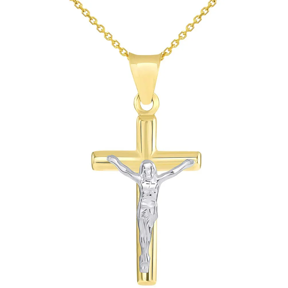 14k Two Tone Gold Small Latin Cross Crucifix Pendant Necklace