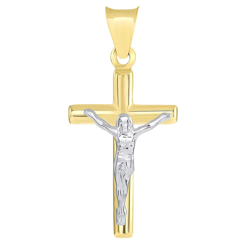 14k Two Tone Gold Small Latin Cross Crucifix Pendant Necklace