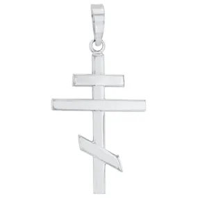 14K White Gold Plain Russian Orthodox Cross Pendant