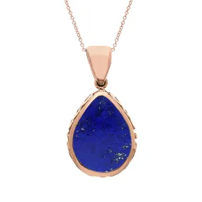 18ct Rose Gold Whitby Jet Lapis Lazuli Double Sided Celtic Pear Cut Fob Necklace