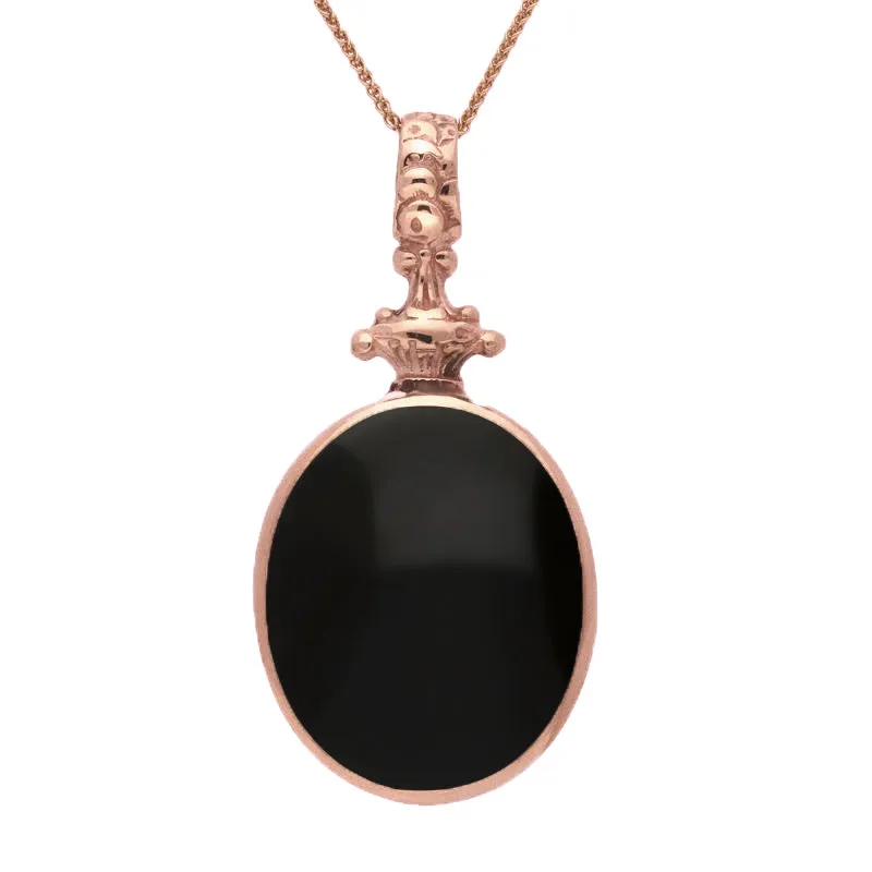 18ct Rose Gold Whitby Jet Lapis Lazuli Double Sided Oval Fob Necklace