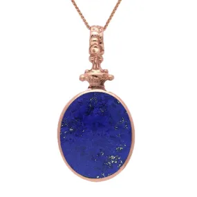 18ct Rose Gold Whitby Jet Lapis Lazuli Double Sided Oval Fob Necklace