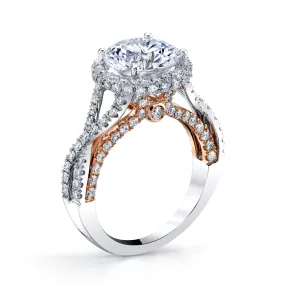 18K Rose And White Gold Pave Twist Engagement Ring