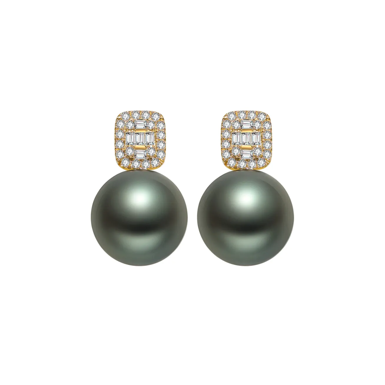 18K Solid Gold Tahitian Pearl Earrings KE00028