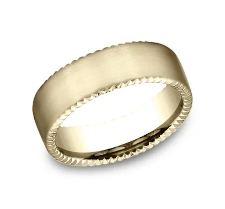 18K Yellow Gold Designer Men's Ring with Rivet Coin Edges | 7.5mm