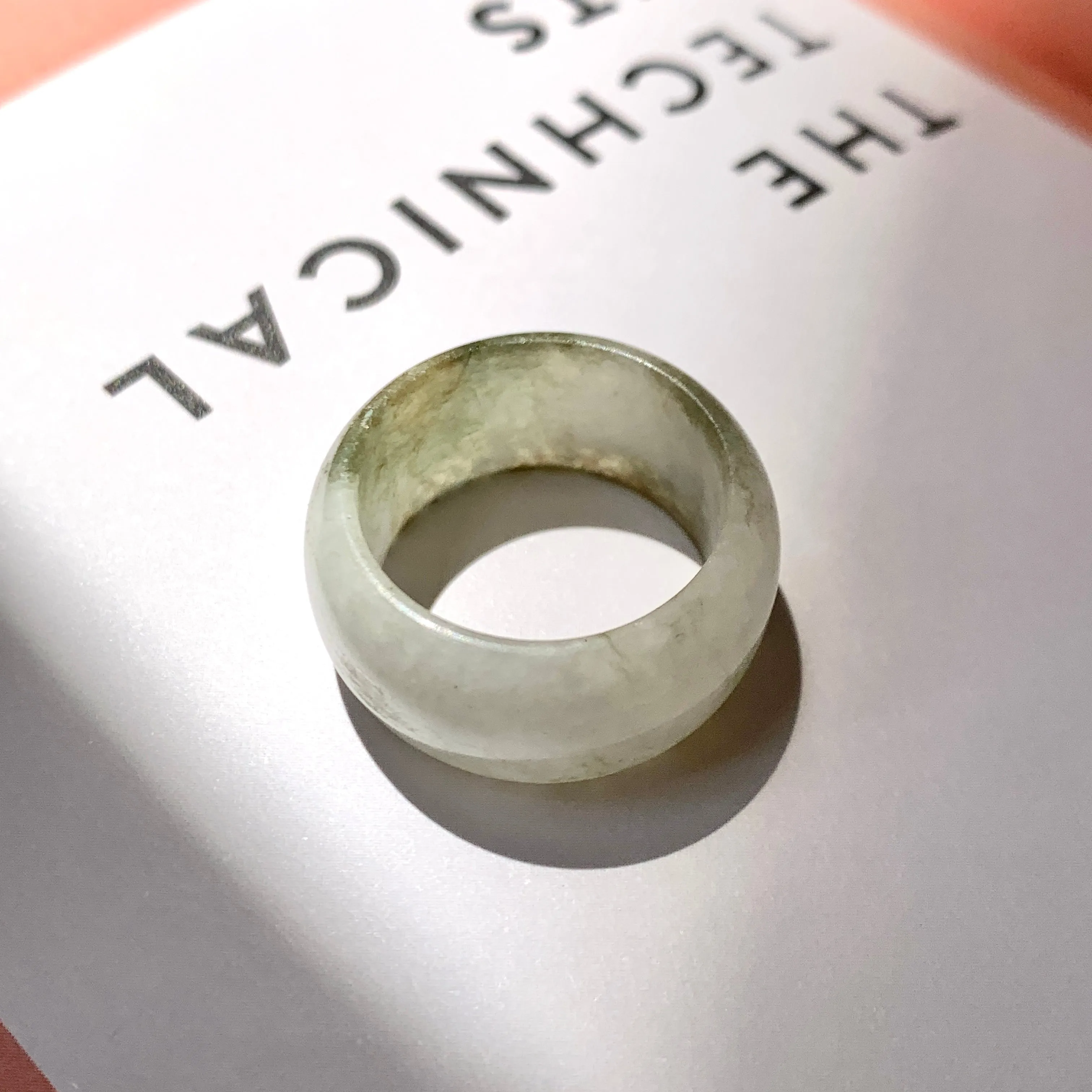 19.1mm A-Grade Natural White Green Jadeite Abacus Ring Band No. 161660