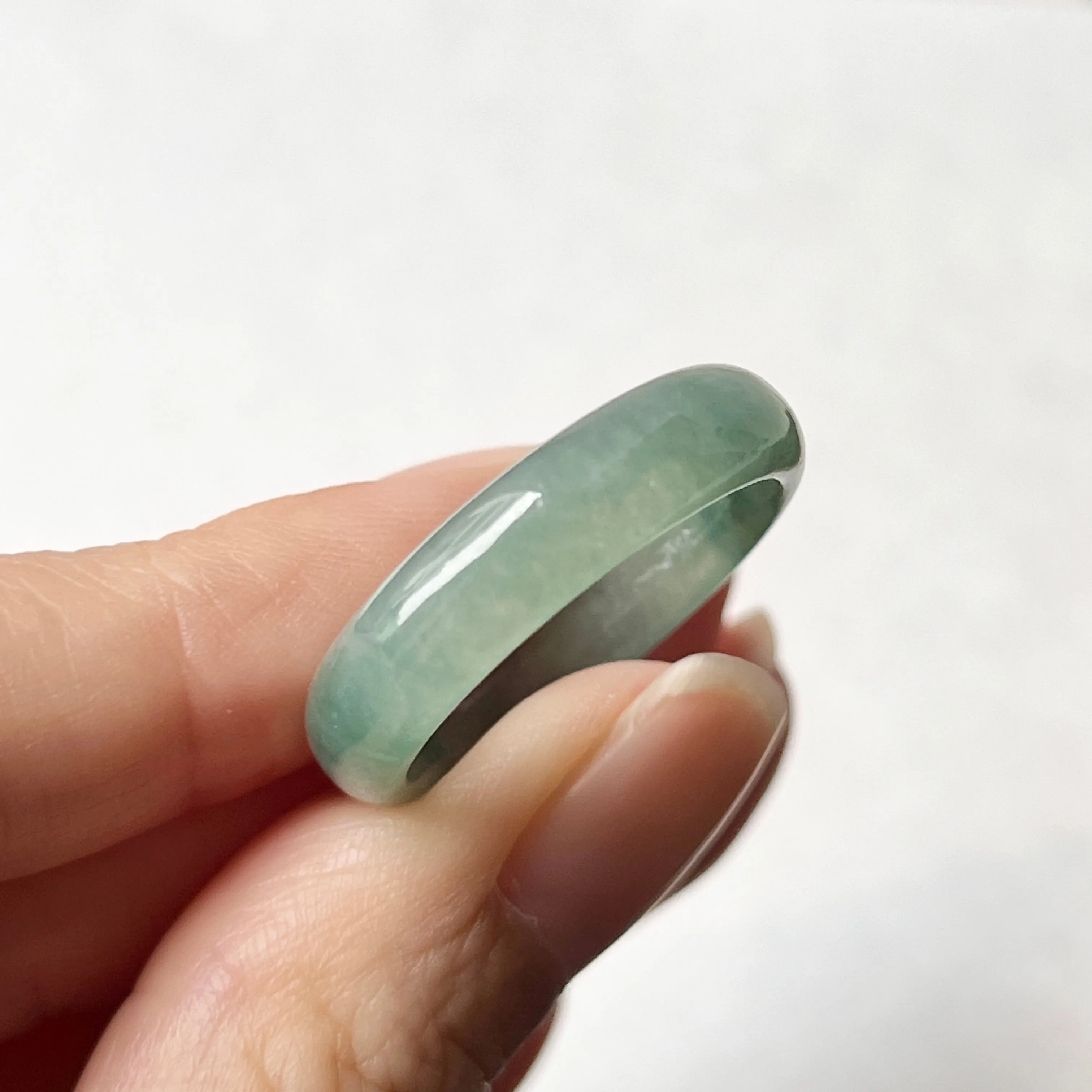 20.3mm A-Grade Natural Bluish Green Jadeite Abacus Ring Band No.220687