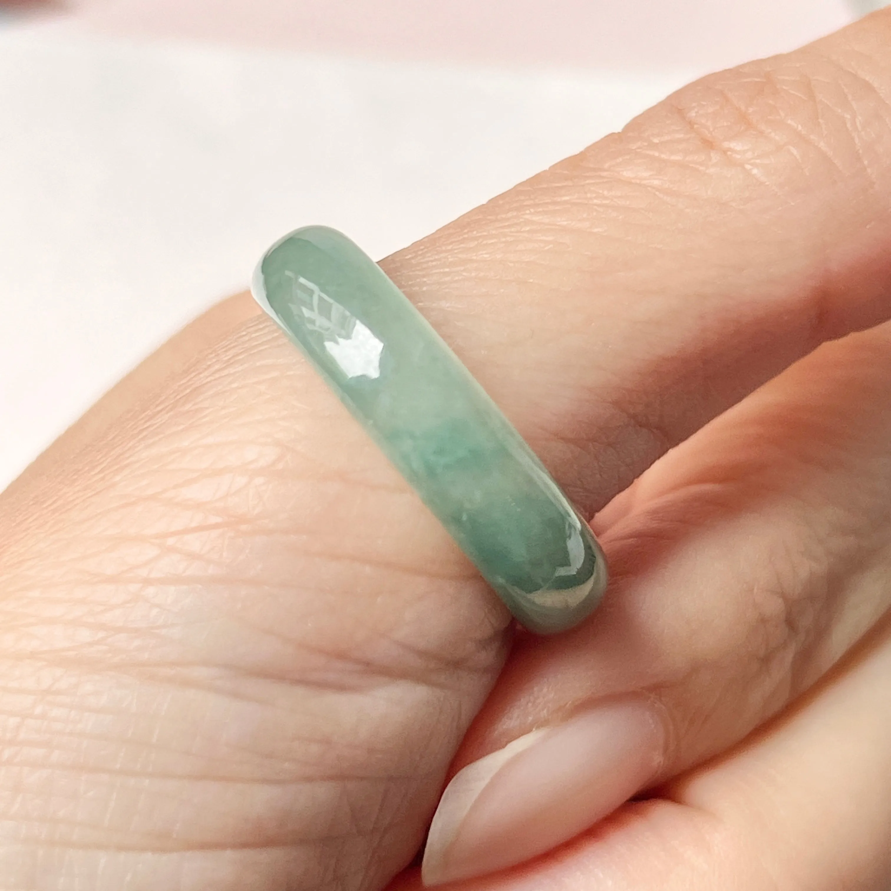 20.3mm A-Grade Natural Bluish Green Jadeite Abacus Ring Band No.220687