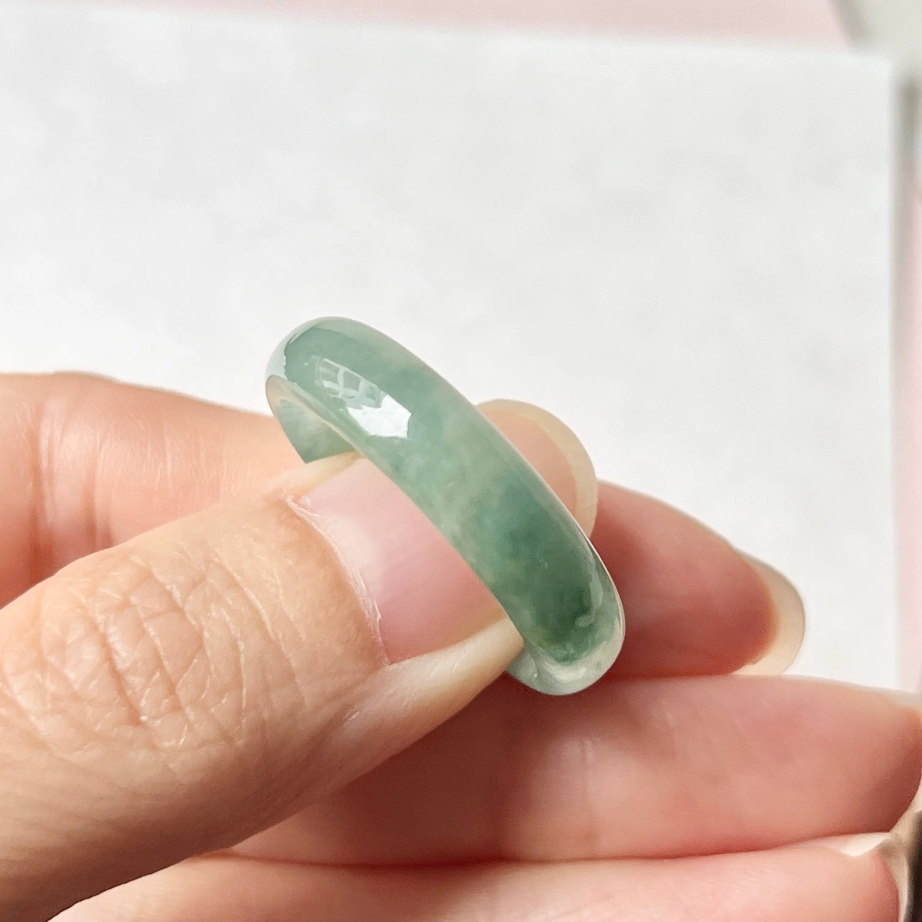 20.3mm A-Grade Natural Bluish Green Jadeite Abacus Ring Band No.220687