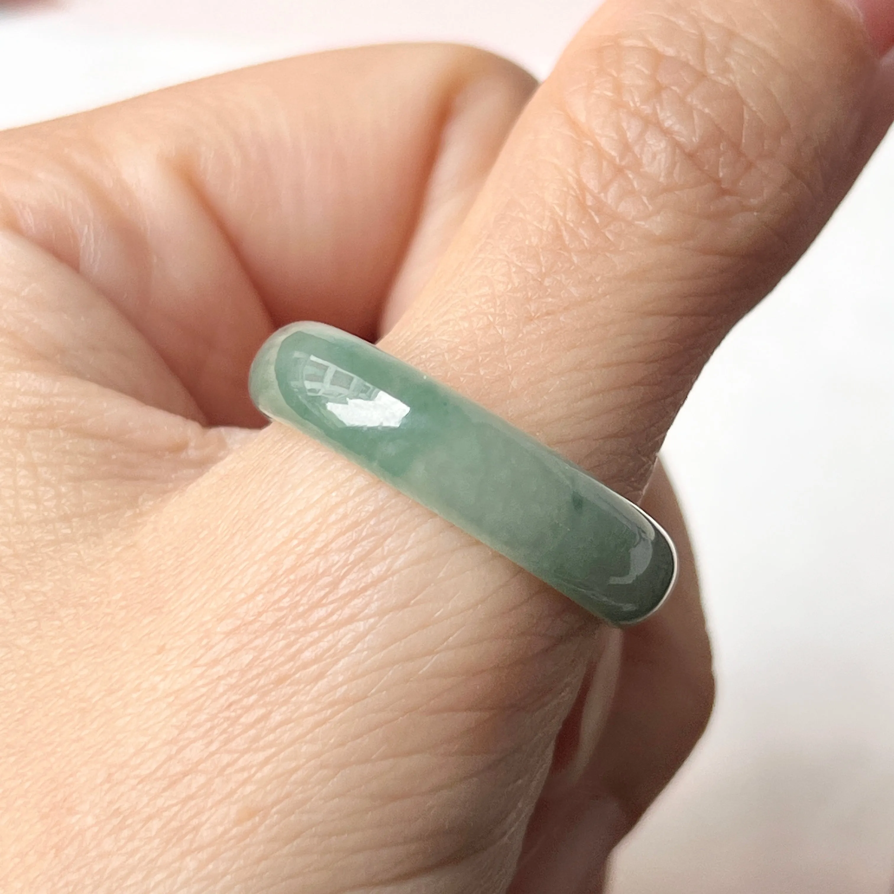 20.3mm A-Grade Natural Bluish Green Jadeite Abacus Ring Band No.220687