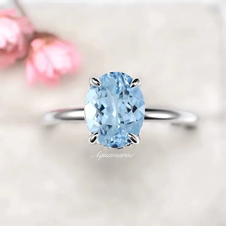 2CT Oval Solitaire Aquamarine Ring- Sterling Silver Ring