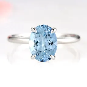 2CT Oval Solitaire Aquamarine Ring- Sterling Silver Ring