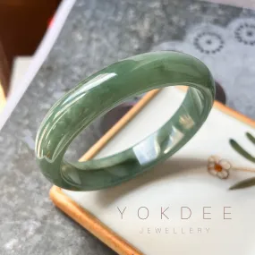 52.1mm A-Grade Natural Bluish Green Jadeite Modern Oval Bangle No.151963