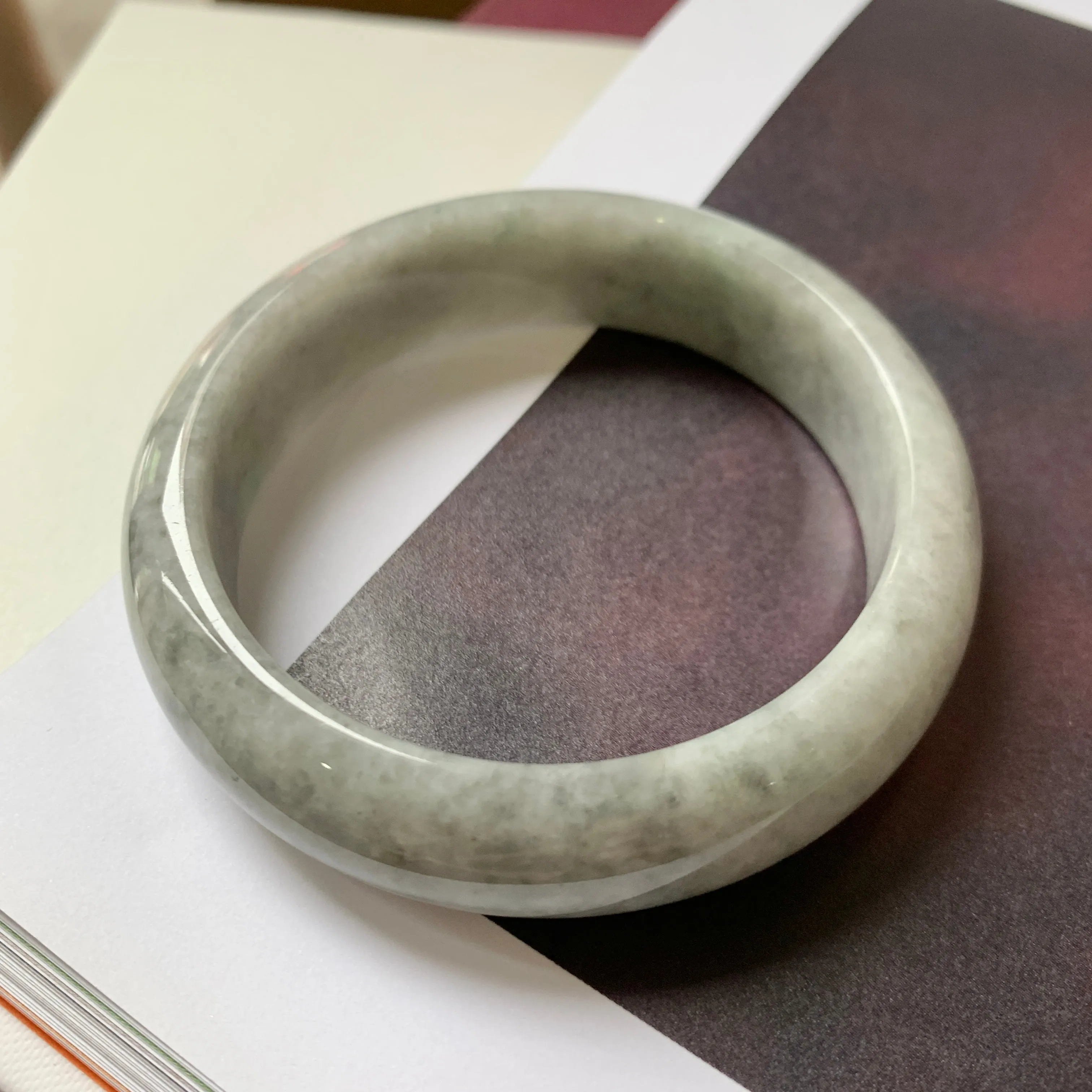 56.1mm A-Grade Natural Grey Jadeite Modern Round Bangle No.330083