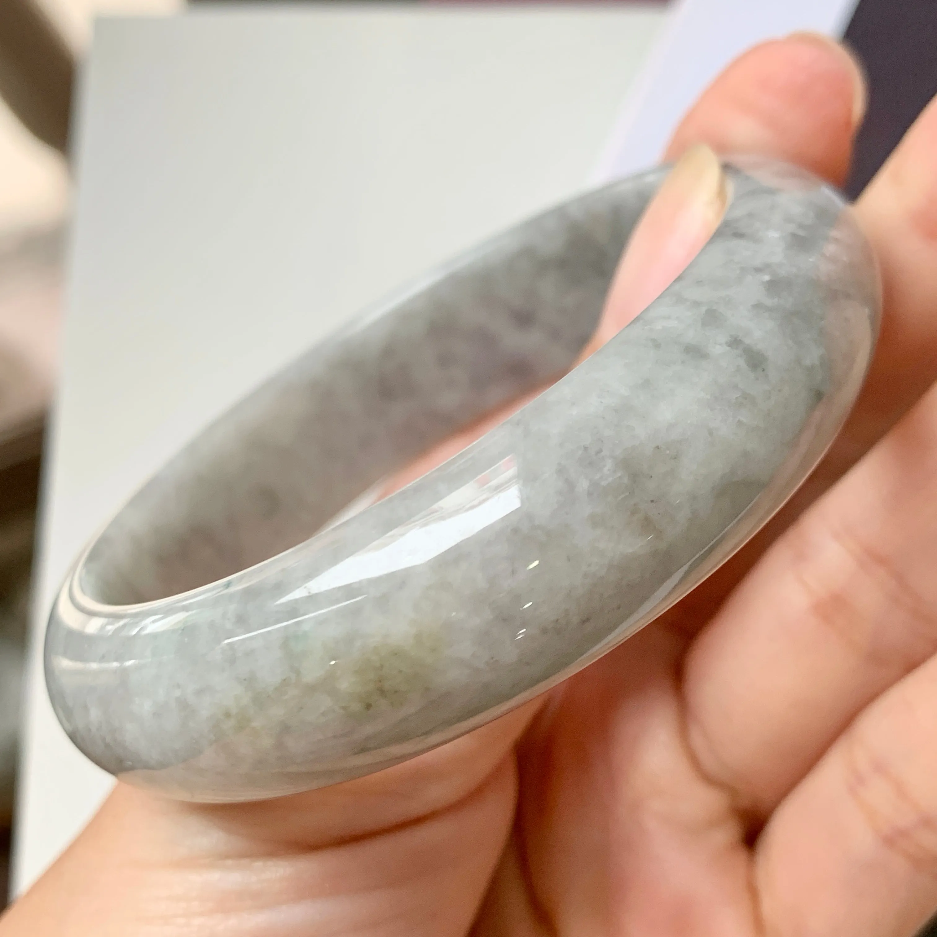 56.1mm A-Grade Natural Grey Jadeite Modern Round Bangle No.330083