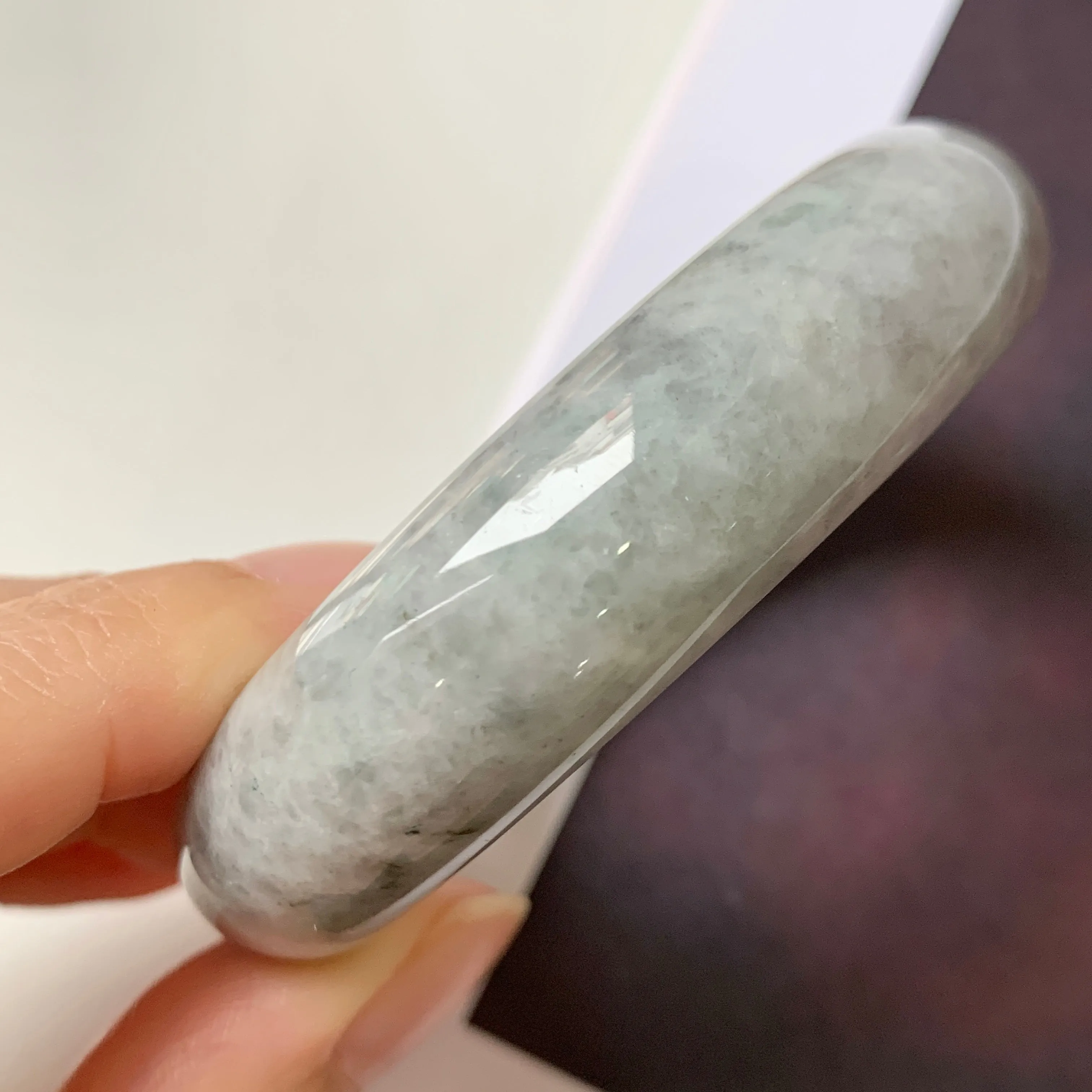 56.1mm A-Grade Natural Grey Jadeite Modern Round Bangle No.330083