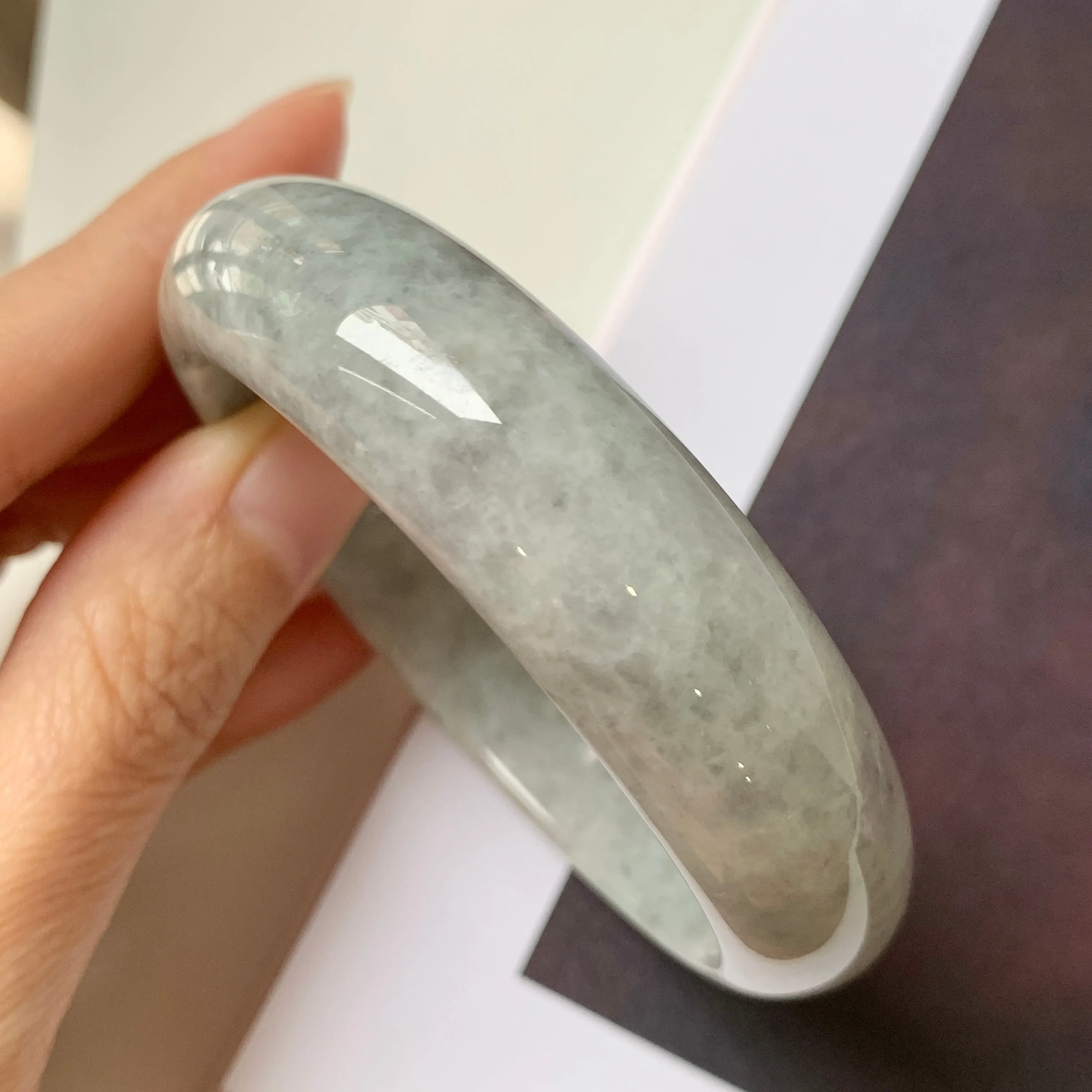 56.1mm A-Grade Natural Grey Jadeite Modern Round Bangle No.330083