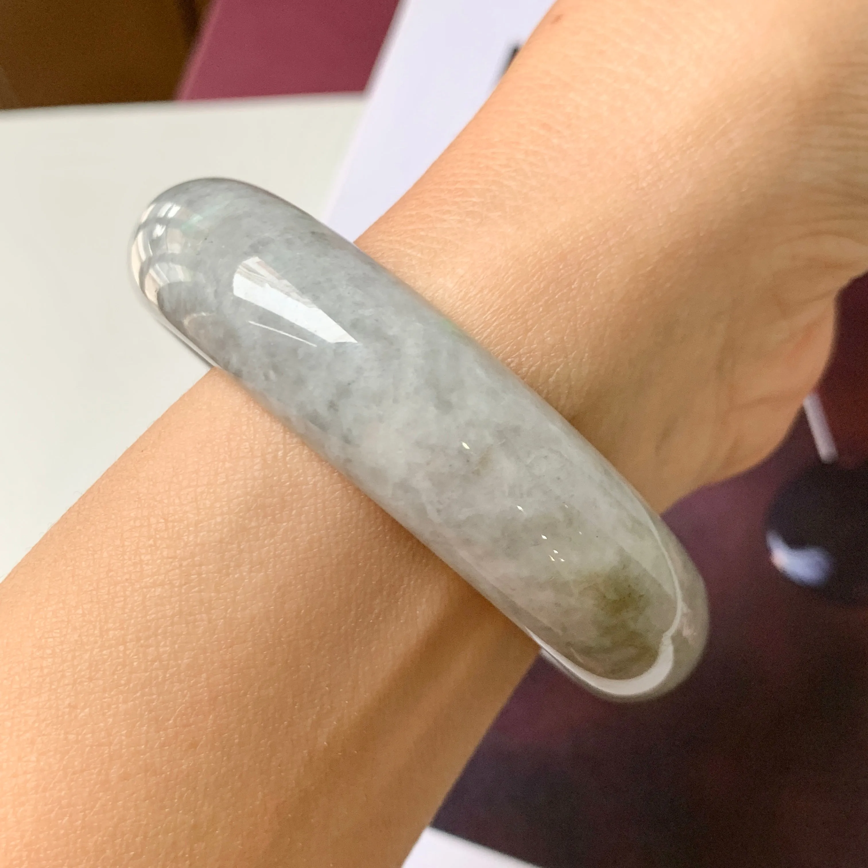 56.1mm A-Grade Natural Grey Jadeite Modern Round Bangle No.330083