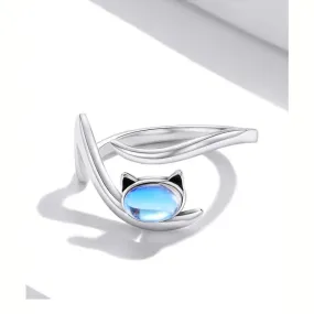 925 Sterling Silver Moonstone Animal Pattern Open Ring for Women