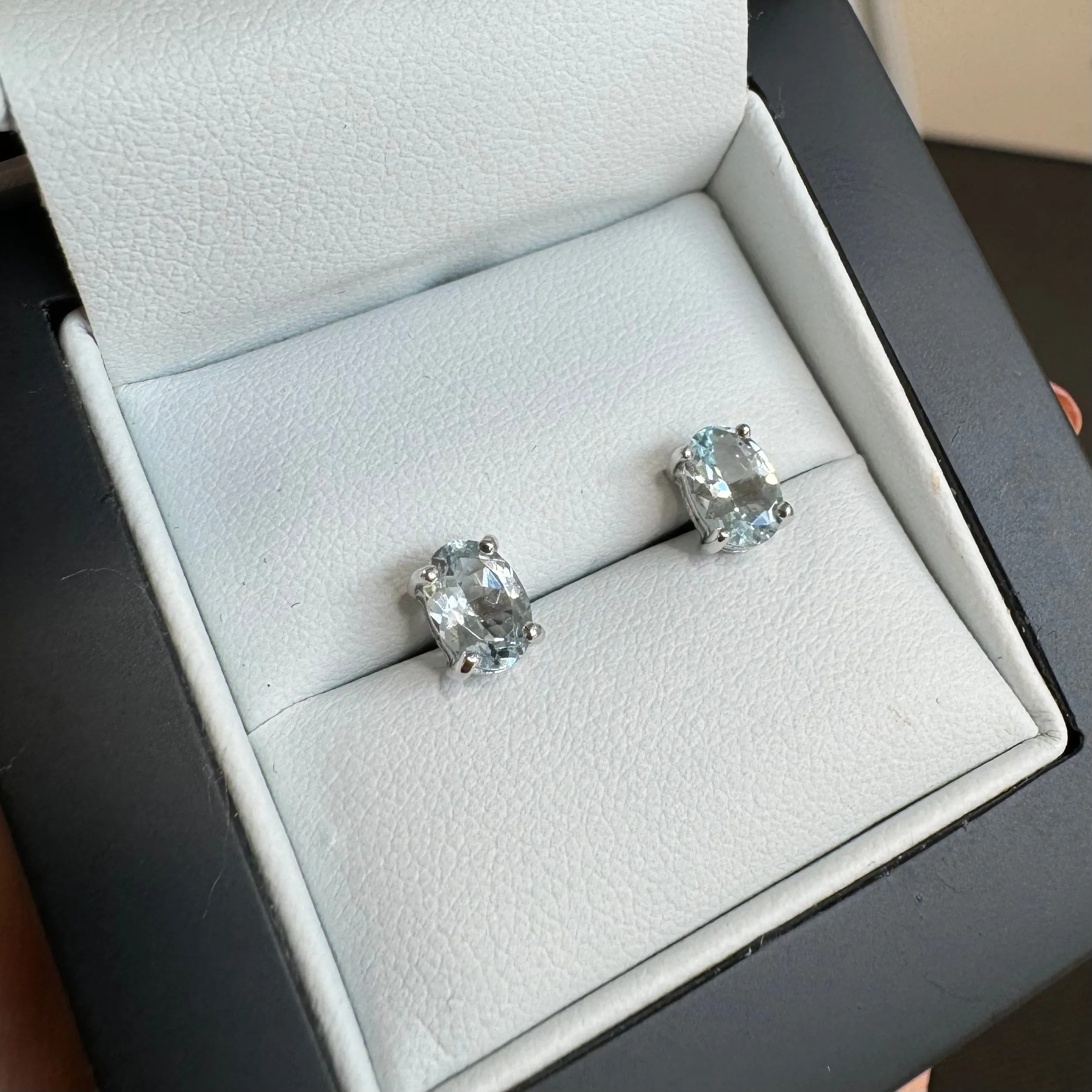 9ct White Gold Oval Aquamarine Stud Earrings