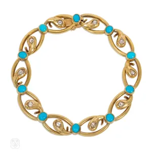 Antique diamond, turquoise and gold snake link bracelet