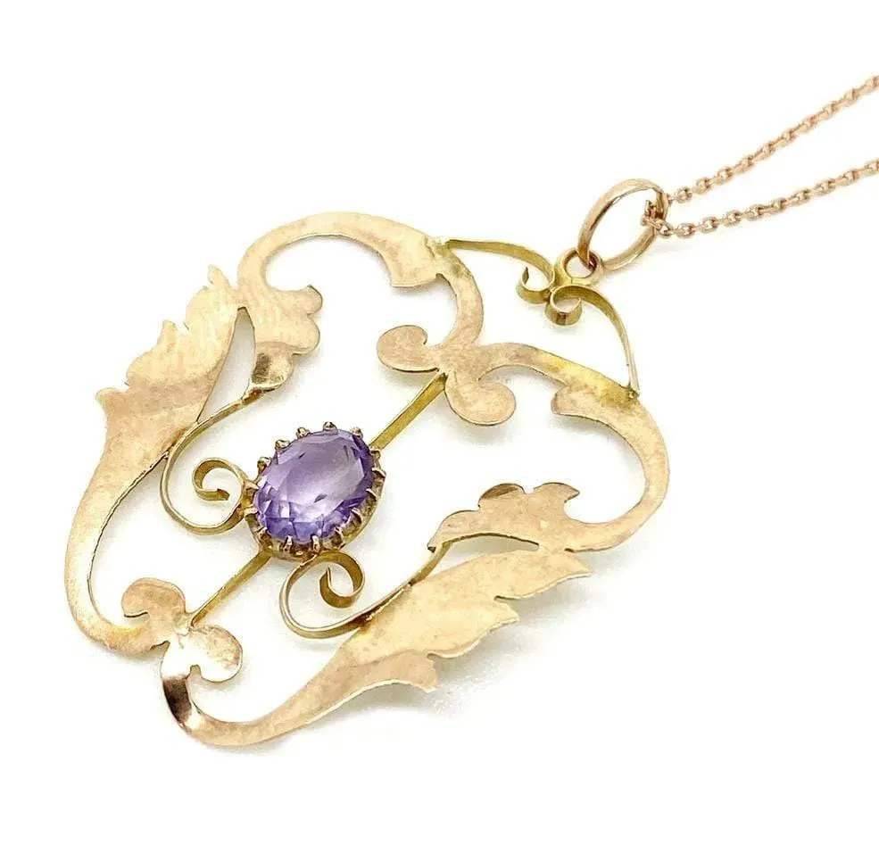 Antique Edwardian 9ct Rose Gold Amethyst Necklace