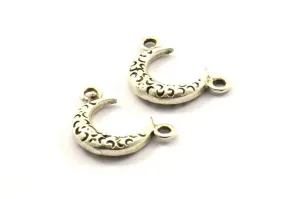 Antique Silver Moon Charm, 6 Antique Silver Plated Textured Horn Charms, Pendant, Jewelry Finding (12x3.50x3mm) N0268 H0216