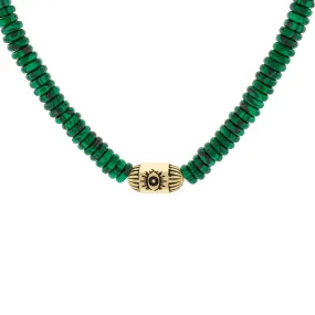 Antiqued Evil Eye Hexagon Bolt Malachite Choker