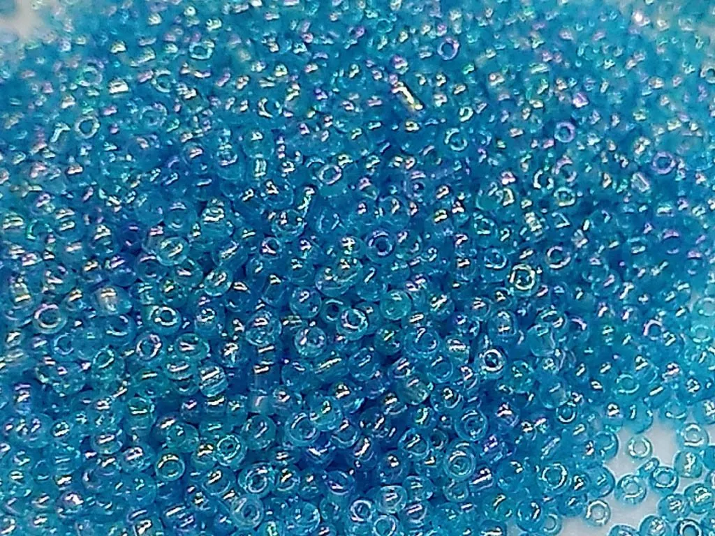 Aqua Blue Transparent Rainbow Round Rocaille Glass Seed Beads (Wholesale)