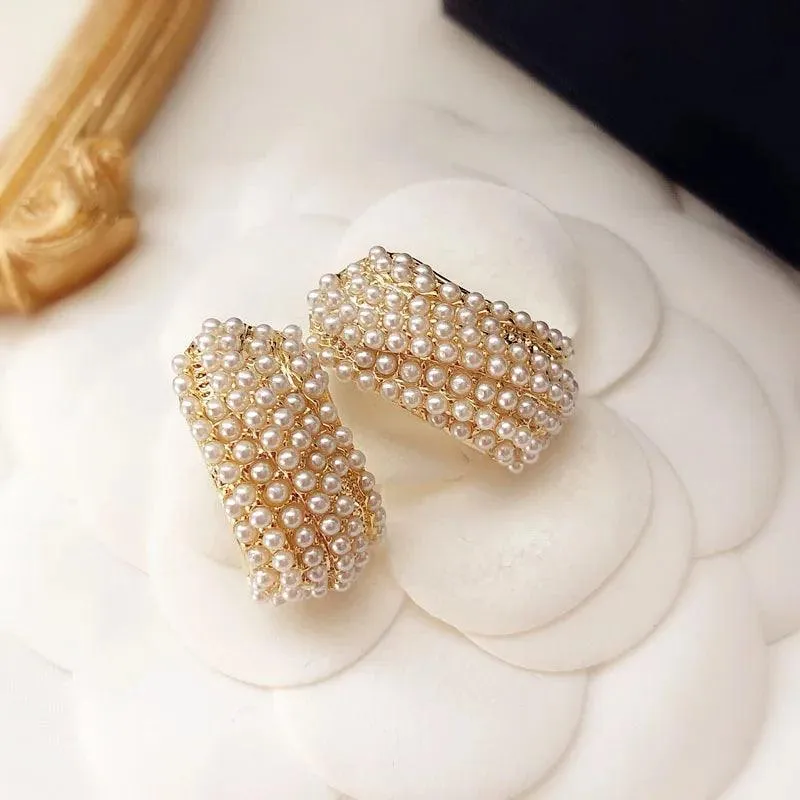 B6154 Stud Earring Charm Jewelry C Shape Metal Pearls