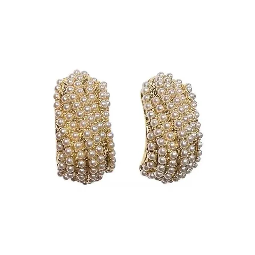 B6154 Stud Earring Charm Jewelry C Shape Metal Pearls