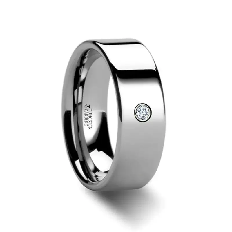 BRISTOL Flat Polished Tungsten Diamond Ring - 6mm