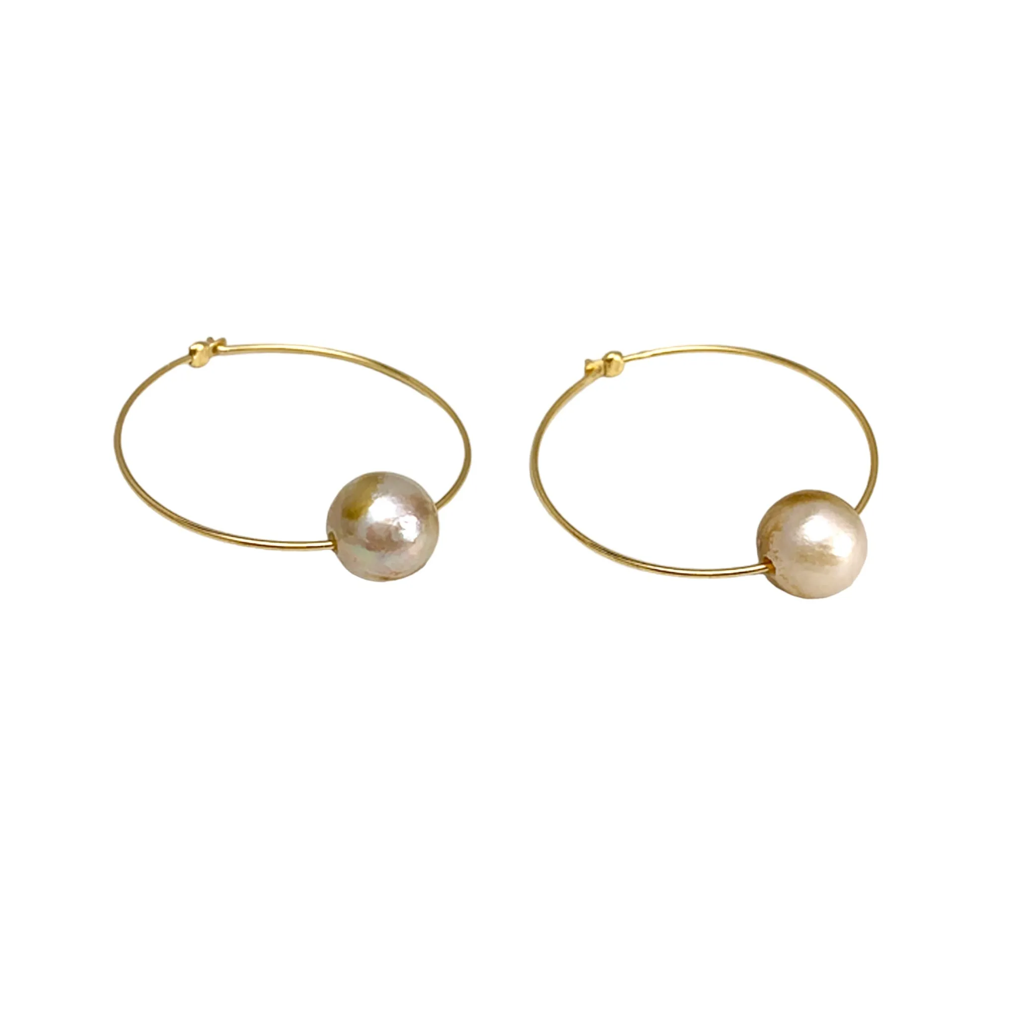 Chan Luu 1.50 Inch Champagne Floating Pearl Hoops in Gold Plated