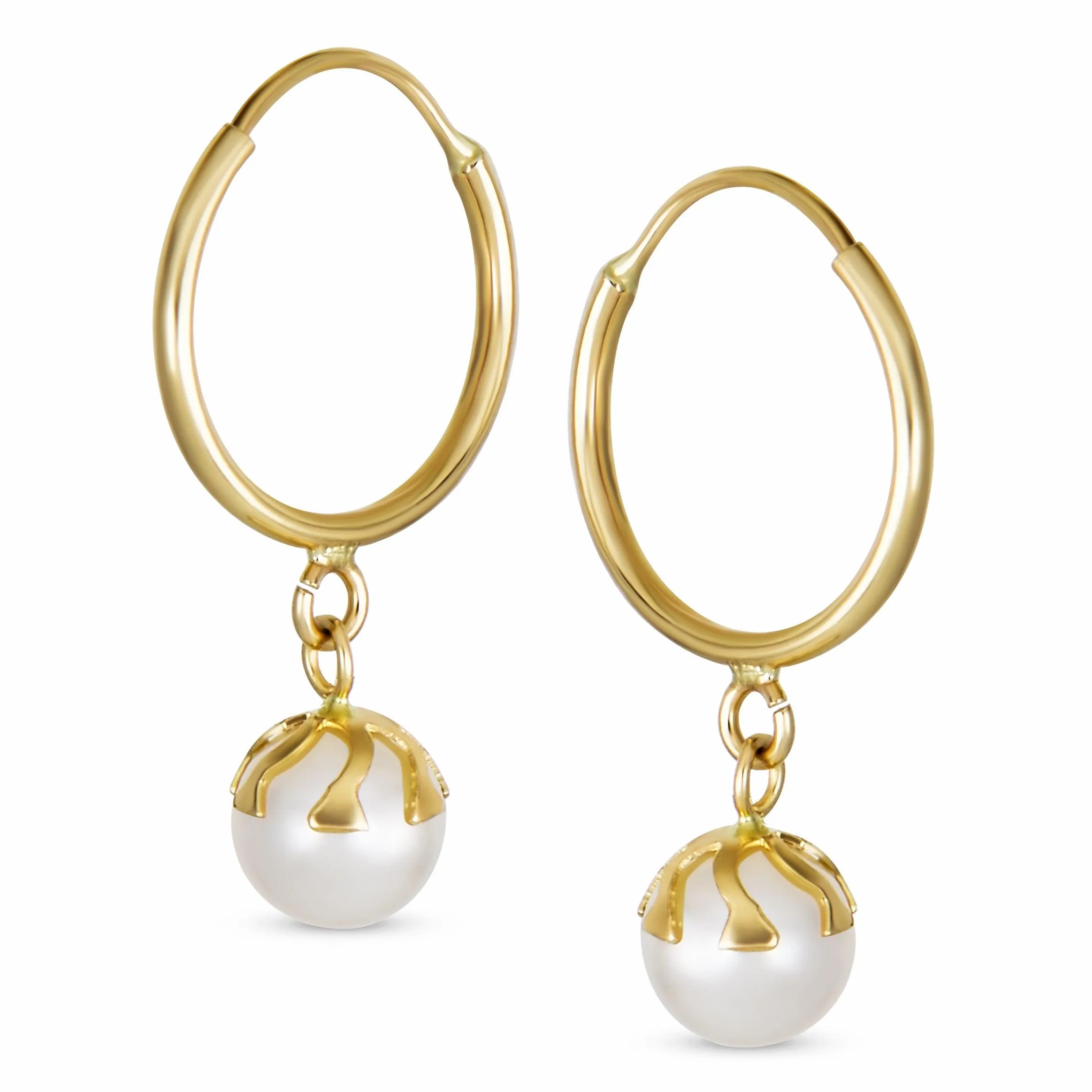 Classic Real 14K Gold Freshwater White Grey Black Drop Ball Pearl Earrings