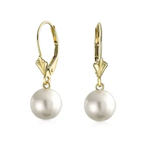 Classic Real 14K Gold Freshwater White Grey Black Drop Ball Pearl Earrings