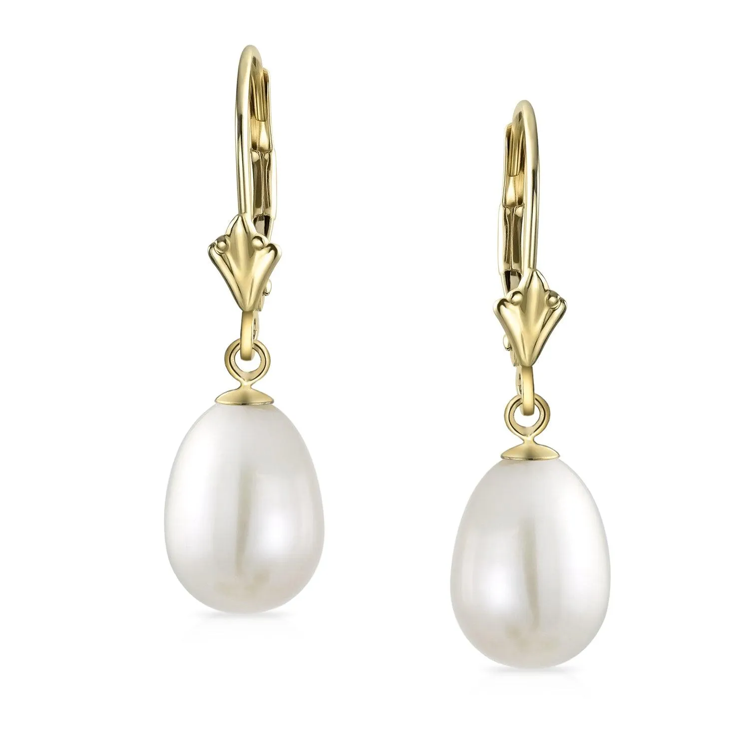 Classic Real 14K Gold Freshwater White Grey Black Drop Ball Pearl Earrings