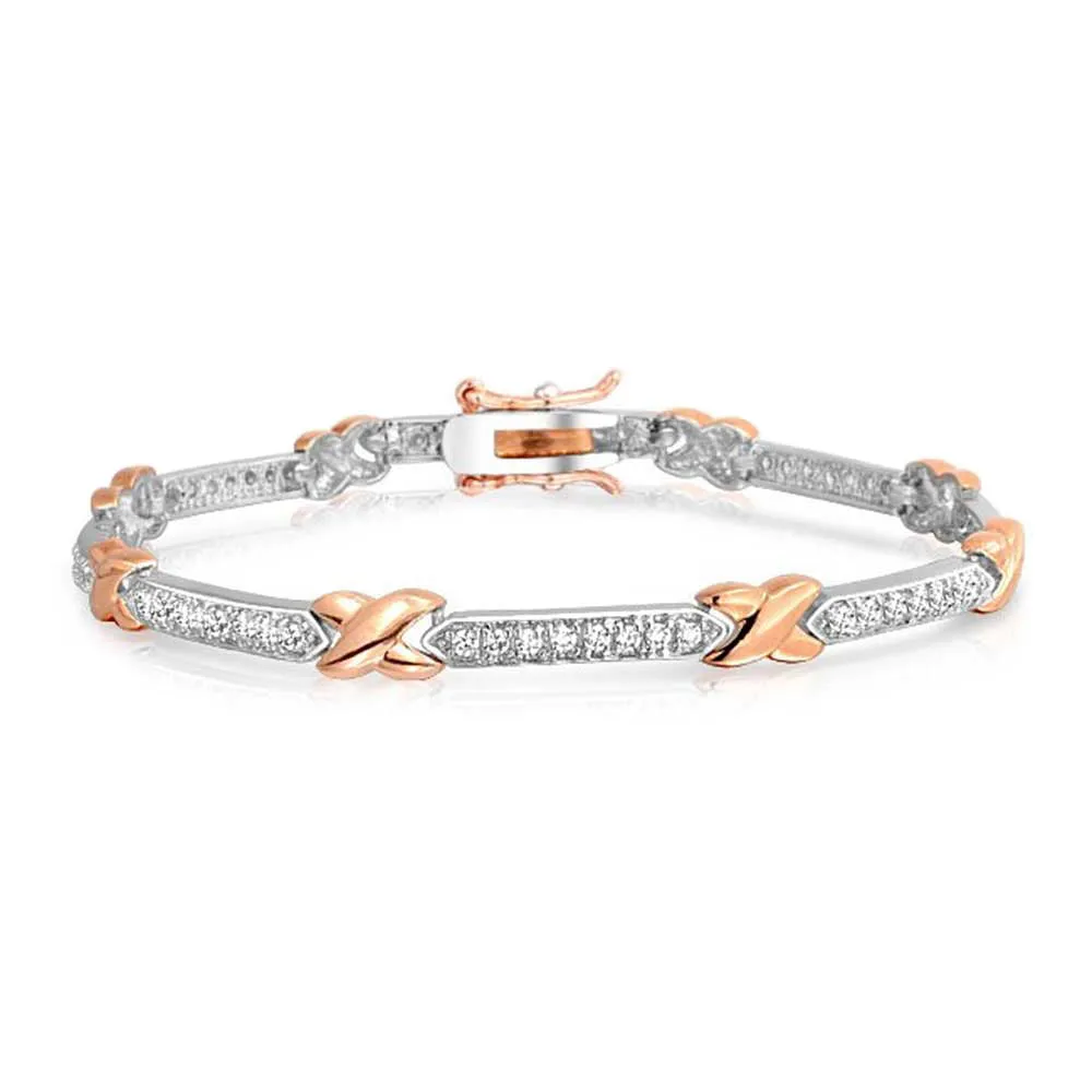 CZ Imitation Gemstone Infinity Tennis Bracelet Rose Gold Silver Plated