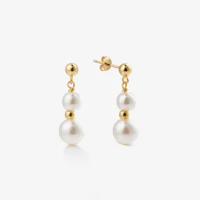 DUO PEARL DROP EARRINGS Gold