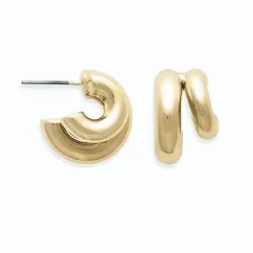 Ear Sense Gold Varied Double J Hoop Stud F439