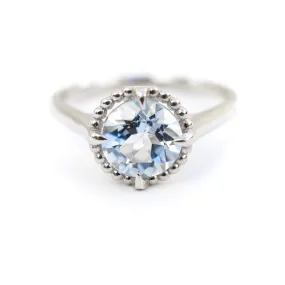 Genuine Aquamarine Engagement Ring - Round Aquamarine Compass Design Ring 14k Gold