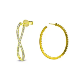 Gold Plated Sterling Silver Twisted CZ Hoop Earrings