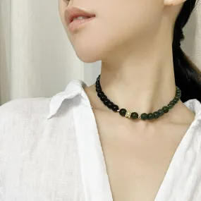 Jade Vine Jadeite choker necklace with zircon mini studs pendant